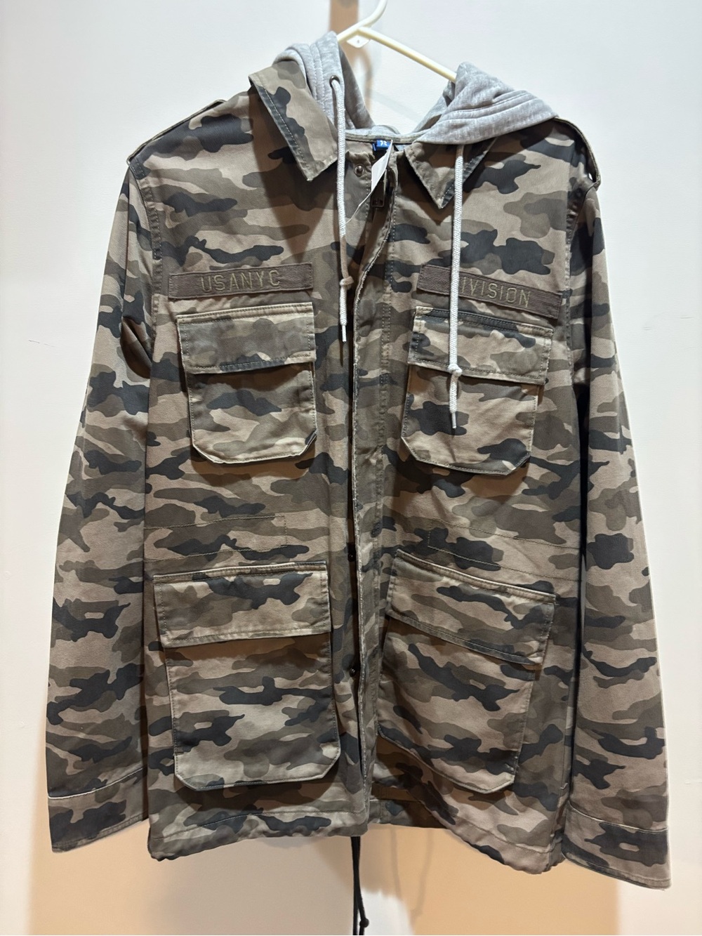 H&M Men's Camouflage Field Jacket with Grey Hood NWT Deadstock Y2K